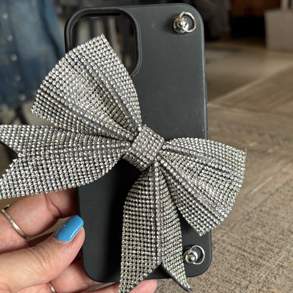 Rhinestone Bow Black Phone Case